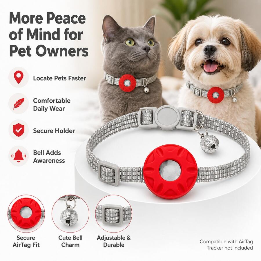 Cross-Border Hot-Selling Airtag Pet Collar Protective Case, Airtag Tracker Positioning Protective Case With Bell Collar - White - View 1