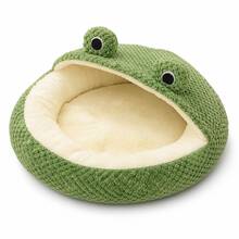 Cute Frog Shaped Plush Pet Bed, Open And Semi-Enclosed Options - Multicolor - View 2