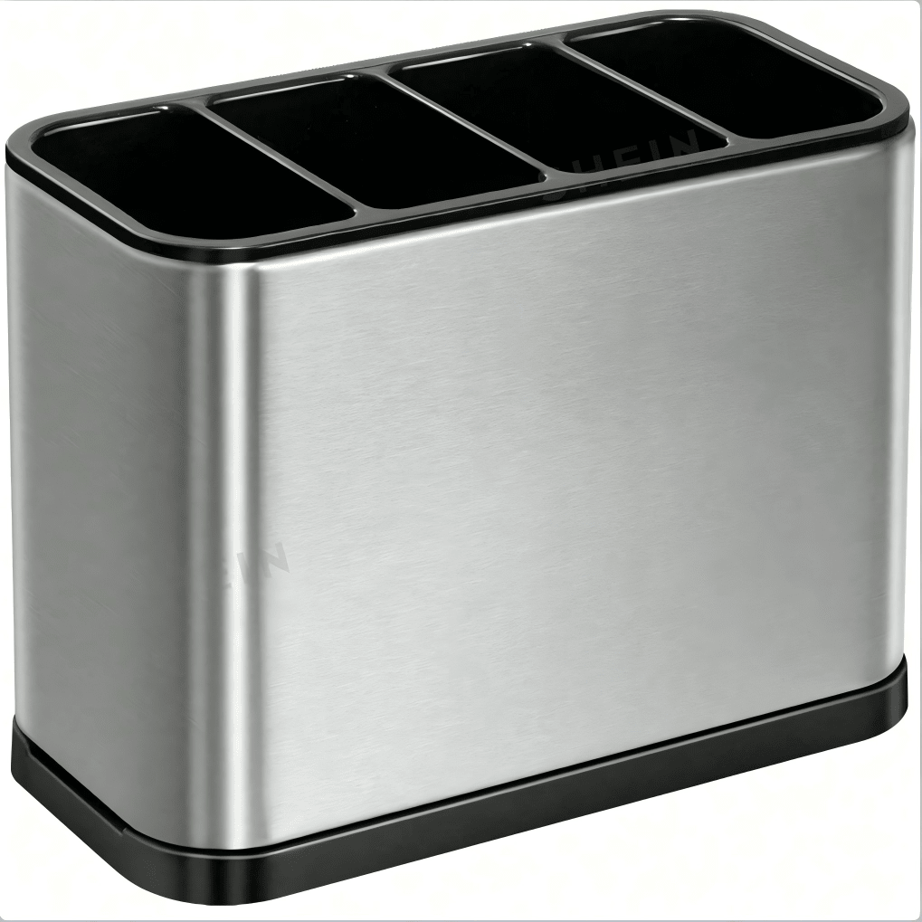 Organizador de cubertería de acero inoxidable a prueba de óxido - 7.1 X 3.39 X 5.1 pulgadas, 4 compartimentos, base antideslizante, estante de cubertería pulido - Regalo ideal para Navidad, Halloween, Acción de Gracias, Día de San Valentín, Cumpleaños, Organizador de fregadero de cocina