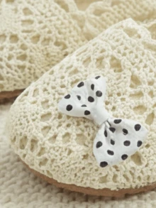Scarpe Mary Jane da principessa per bambini 3-12 anni con fiocco a pois e traforato, best-seller | Suola piatta in gomma marrone chiaro, flessibile, antiscivolo, senza tacco, leggera | Stile pastorale fresco per uscite all'aperto in primavera e brevi viaggi - Beige - Visualizzare 5
