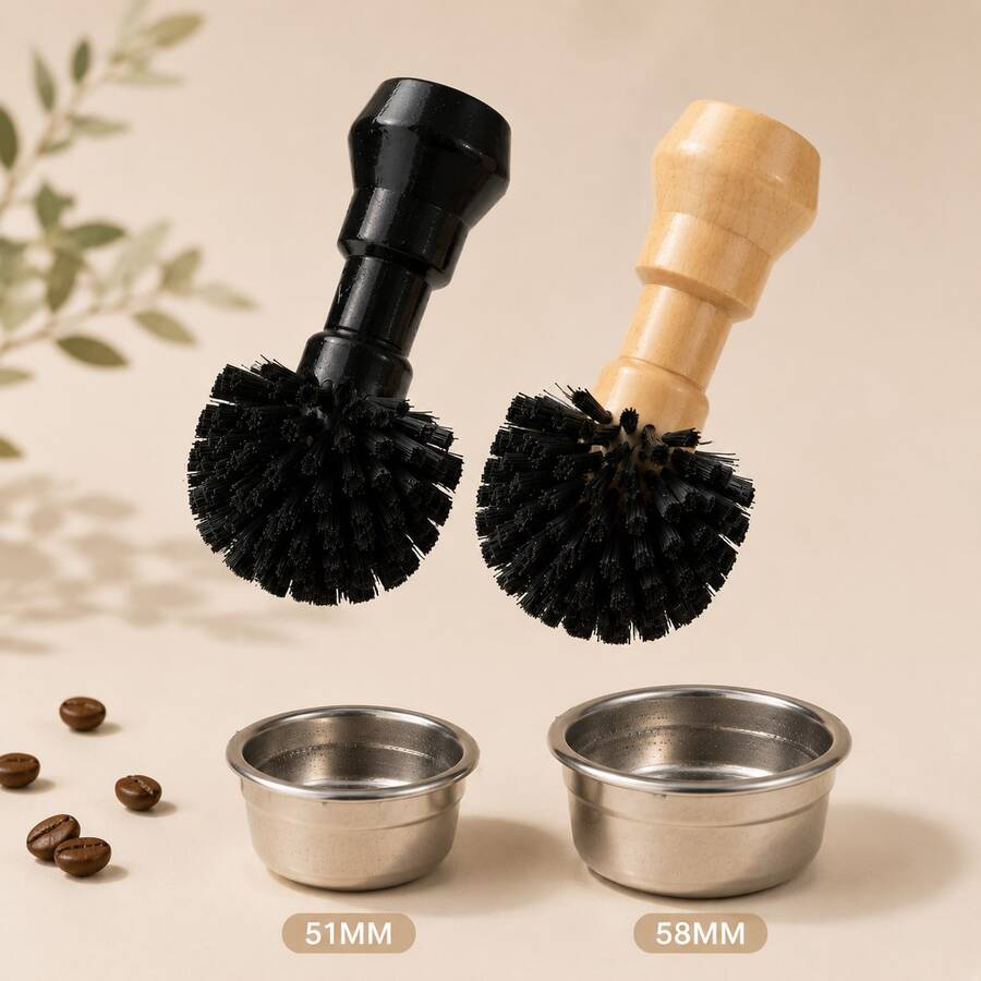 Escova de Limpeza para Máquina de Espresso, Escova para Tigela de Pó de Café, Ferramenta de Limpeza de Cesta de Filtro Estilo Cabo 51mm/58mm, Com Cabo de Madeira e Cerdas de Plástico, Para Remover Borra de Café - Multicolorido - Visão 1