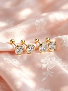 1 Pair 925 Sterling Silver Hypoallergenic Cubic Zirconia Stud Earrings, Cute And Playful Design, Sparkling Cubic Zirconia Inlaid, Spiral Ear Backs Secure Fit, Exquisite And Adorable, Gift Box Included, Suitable For Daily Or Holiday Wear, Gift For Girls, Gift For Girl, Gift For Friends, Gift For Back To School, Holiday Gift - one-size - View 4