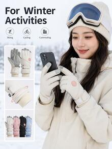 1 par de guantes de esquí de invierno para mujer, guantes cálidos con pantalla táctil, guantes de nieve a prueba de viento y resistentes al agua, forro suave, correa de muñeca ajustable, adecuados para deportes al aire libre, ciclismo, senderismo - Multicolor - Ver 9