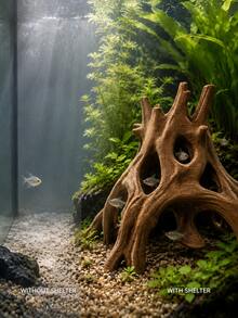 1pc Durable Realistic Brown ABS Hollow Tree Root Cave With Multiple Openings, Driftwood-Style Fish Hideout For Betta, Guppy, Shrimp & Small Fish, Funny Aquarium Ornament & Fish Tank Decor For Winter, Christmas Decorations & Xmas Decorations Indoor - Happy Aquarium - View 4