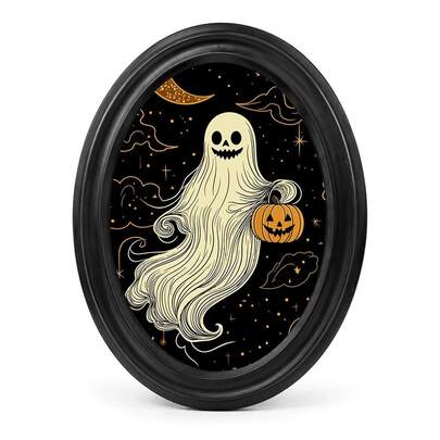7.05x8.74inch Ghost Pumpkin Crescent Moon Resin Photo Frame,Cute Spooky Halloween Cartoon Art Desktop Wall Mount Photo Frame For Holiday Party Room Decor