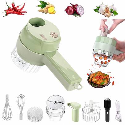 4-In-1 Handheld Electric Vegetable Cutter For Women - Mini Food Processor With Garlic Grinder & Chopper, Portable Kitchen Tool For Onion Ginger Chili Meat