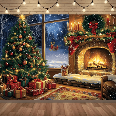 1pc Christmas Warm Room Banner, Christmas Party Decoration, Christmas Decor, Polyester Fabric, Suitable For Christmas Party, Gathering, Christmas Eve, Photography Backdrop, Indoor/Outdoor, Yard, Hallway, Room Decoration