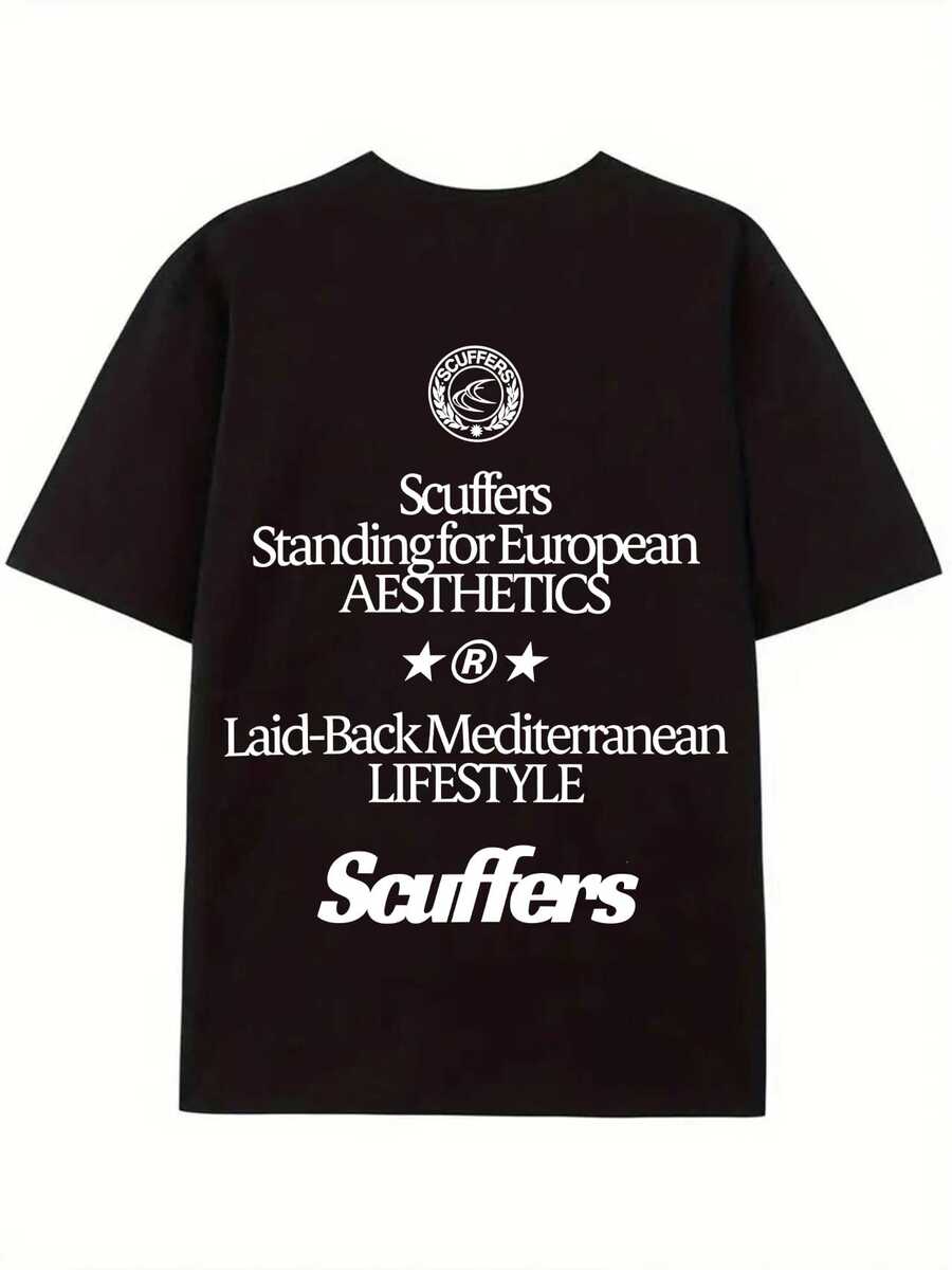 Scuffers Vintage Graphic Oversized T-Shirt | Minimalist Streetwear Cotton Tee, Retro Letter Print Crew Neck Casual Shirt For Men & Women - Black - View 1