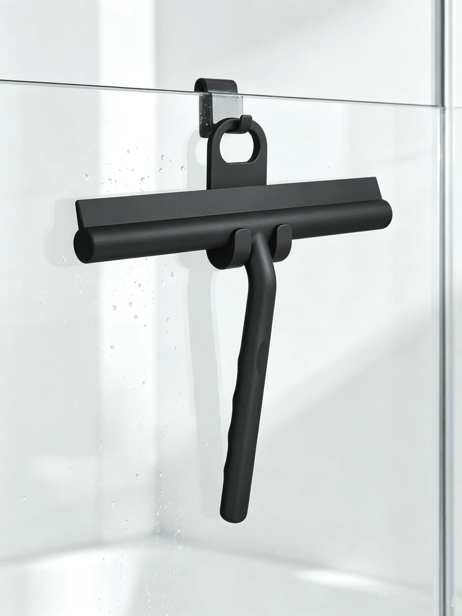 Window Squeegee With Hook - Professional Shower Squeegee - Shower Squeegee - Streak-Free - High-Quality Silicone - Anti-Slip (Black, 21 Cm) - Black - View 1