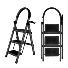 Folding Step Ladder 3 Steps, Heavy Duty Folding Step Ladder, 150kg Load, Small Folding Ladder With Non-Slip Steps, Household Ladder For Kitchen, Home And Garden - 3-step Black - View 1