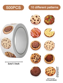 500pcs Cookie Roll Stickers, Waterproof Vinyl Stickers, Suitable For Water Bottles, Cars, Laptops, Skateboards, Phones, Luggage, Helmets, Scrapbooks, Bicycles, Refrigerators, Computers - 1 Set - View 2