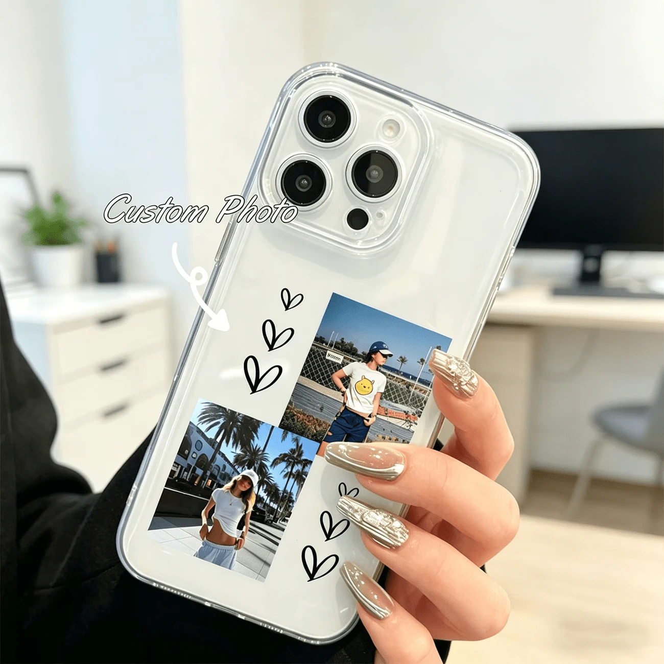 Black Background Cute Pink Turtle Starfish Shell Personalized Cursive Name Phone Case, Sweet Korean Ins Style Ocean Aesthetic White Handwritten Letter Shockproof Full Camera Protection Soft Silicone Cover, Suitable For IPhone Galaxy And All Smartphones - Clear - View 1