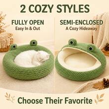 Cute Frog Shaped Plush Pet Bed, Open And Semi-Enclosed Options - Multicolor - View 12