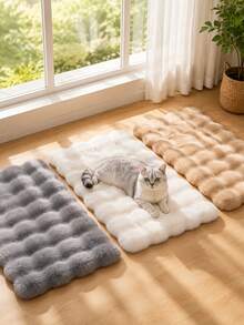 1pc Soft Plush Pet Bed Mat, Warm & Durable Sleep Pad For Autumn/Winter, Reusable Comfortable Sleeping Blanket, Cute Single Floor Mat, Suitable For Small, Medium, Large Dogs & Cats, Indoor Pet Sleeping Supplies - Multicolor - View 2