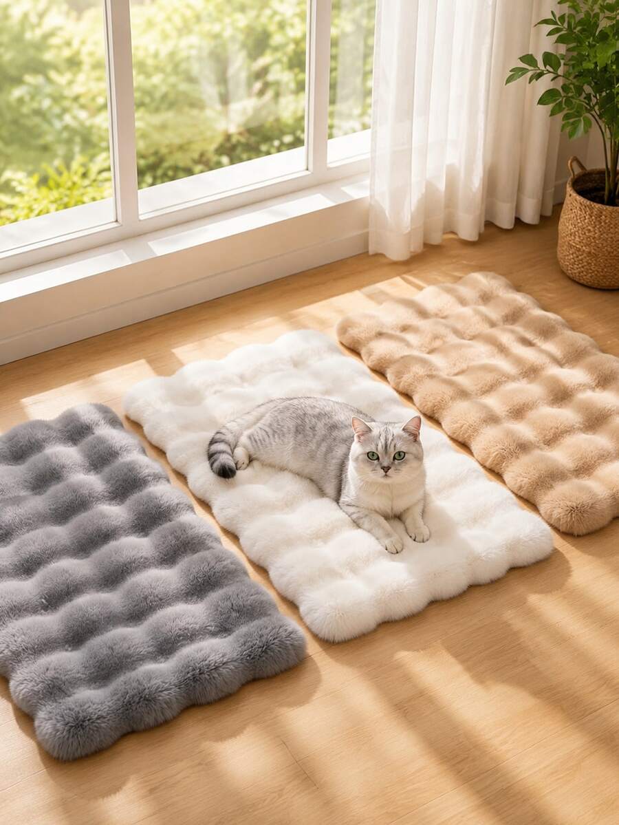 1pc Soft Plush Pet Bed Mat, Warm & Durable Sleep Pad For Autumn/Winter, Reusable Comfortable Sleeping Blanket, Cute Single Floor Mat, Suitable For Small, Medium, Large Dogs & Cats, Indoor Pet Sleeping Supplies