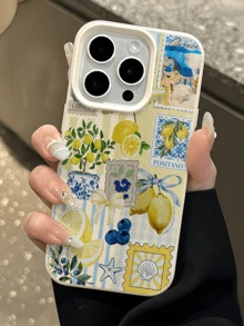 1件白色檸檬印章碎紙極簡個性化 TPU 防震全包覆手機殼，適用於 Apple 17 16 15 14 13 12 11 Pro Max Air 及系列 - 彩色 - 查看 2