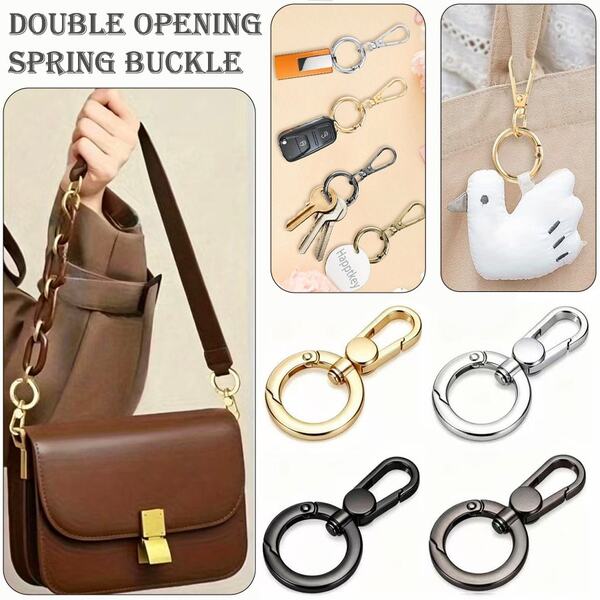 4pcs Double Opening Spring Hooks, Sliding Door Spring Hooks, Metal Rotating Lobster Clamp Hooks, Hanging Rope Spring Hooks, Keychain Clip Hooks With Loops, Suitable For Handmade Production, Hanging Ropes, Keychains, Handbags, Backpacks, Wallets