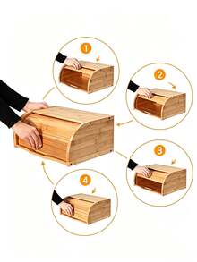 1pc Roll Top Bamboo Bread Box, Large Capacity Wooden Bread Storage Container, Countertop Bread Keeper With Rolling Lid, Food Storage Bin For Loaves Pastries Kitchen Counter Organizer - Multiple Specifications - View 7