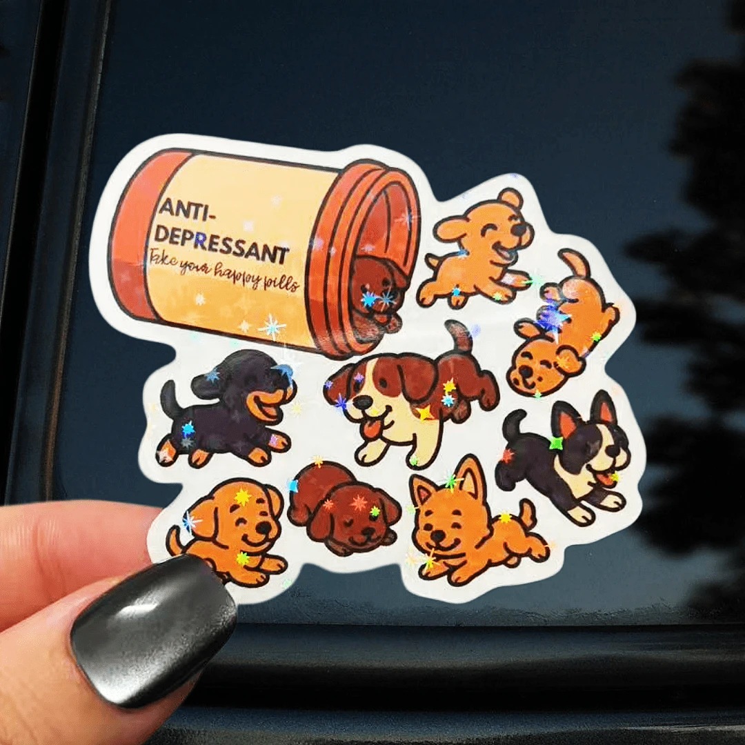 Attempted Grey Background Crow Black Humor Self-Deprecating Sticker, Cute Healing Dog Pill Bottle Box Bottle Dog Vinyl Sticker - Matte Surface, Self-Adhesive Bumper Sticker, Suitable For Cars, Windows, Laptops, Trucks, Water Bottles - Multi-Purpose Design, Car Sticker - Vinyl - View 1