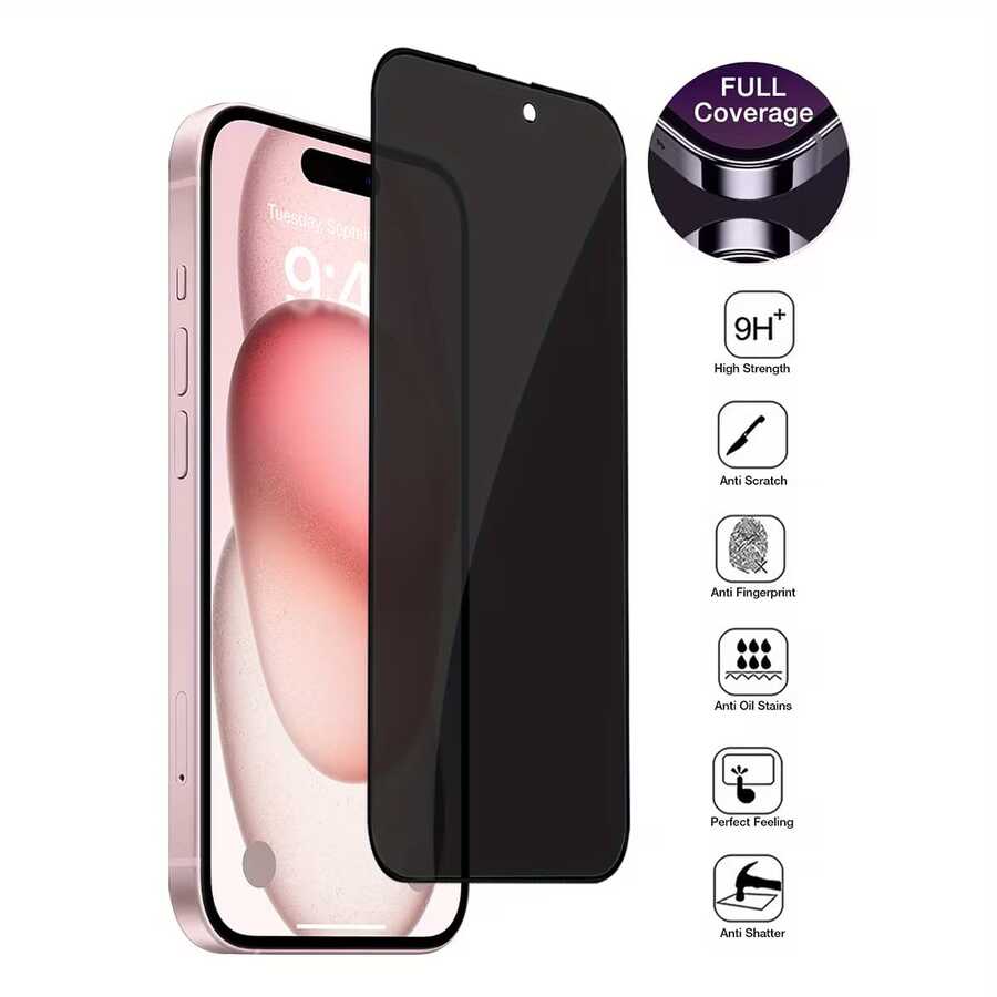 CASECOPS 1Pack Privacy Anti-Peeping Phone Screen Protector, Compatible With IPhone 17 Pro Max/17 Pro/17 Air/17e/17/16 Pro Max/16 Pro/16 Plus/16/15 Pro Max/15 Pro/15 Plus/15/14/13/12/11, Full Screen Protection, Anti-Peeping, Anti-Fingerprint, Anti-Scratch, Compatible Phone Case - 1 Pack - View 1