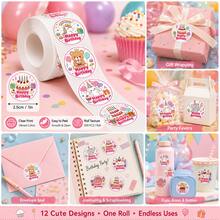 500pcs Pink Birthday Cake Doodle Roll Stickers, 1 Inch Round, 12 Cartoon Patterns Cycle, Office Stationery Stickers, English Happy Birthday, Envelopes, Magazines, Phone Cases, Water Bottles, Computers, Scrapbooks, DIY Journals, Cards, Gift Wrapping - Multicolor - View 5