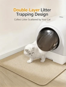 1pc Double Layer Thickened EVA Cat Litter Mat, Washable, Anti-Tracking, Anti-Splashing, Cat Paw Pad, Cat Litter Box Supplies - Khaki - View 4