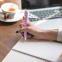 1pc Glitter Gel Roller Ball Pen, Medium Tip 1.0mm, Black Ink Retractable Metal Pen, Sequin Decoration, Suitable For Journaling, Back To School - Multicolor - View 3