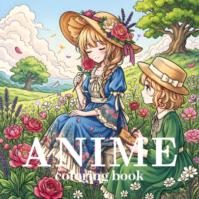 Anime Coloring Book, Magical Forest Anime Maiden Drawings, Enchanted Woodland With Mushrooms, Squirrels And Birds, Floral Fantasy Character Line Art For Mindful Leisure Coloring