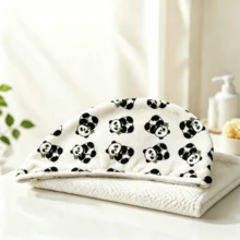 Opjoys Panda Print Coral Fleece Soft Hair Drying Cap, High Absorbency Quick Dry Hair Care Cap, Adult Buckle Hair Towel Drying Cap - Panda Holding Bamboo Stick Hair Cap 1 - View 3