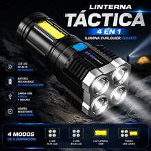Linterna LED Recargable de Alta Potencia con 4 LEDs y Luz COB Lateral - Negro - Ver 6