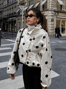 GDDYIN Women's Autumn New Style College Casual Polka Dot Pilot Jacket Coat White - White - View 4