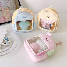 1pc Smiling Face Plush Mini Bag, Clear Visible Window Doll Display Storage Pouch, Backpack Style Portable Hanging Carry Bag, Multi-Functional Organizer Case For Mini Plush Doll, Coins, Earphones, Lipstick - Storage Bag - View 4