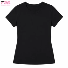 F26 Women's Basic Crew Neck T-Shirt - 黑色 - 查看 4