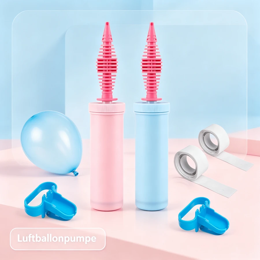 Hand Luftballonpumpe 2er Set, manuelle Ballonpumpe mit Zubehör – inkl. Ballonknoter & Klebepunkte, ideal für Geburtstag, Hochzeit, Party und Ballongirlanden - Manuell - Übersicht 1