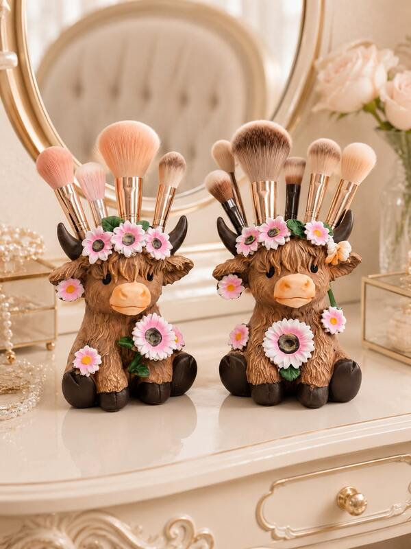 Tempat Penyimpanan Kuas Makeup Motif Sapi Dataran Tinggi Bunga, Organizer Alat Makeup Meja yang Feminin, Ornamen Dekorasi Rumah Meja Rias Mewah, Hadiah Kreatif, Rak Penyimpanan Kuas Makeup Elegan Ini Sangat Cocok Untuk Anak Perempuan, Pelajar, dan Dekorator Kreatif. Juga Cocok Untuk Digunakan Saat Liburan, Pantai, Kamar Mandi, Kamar Tidur, dan Acara Lainnya. Kapasitas Besar.