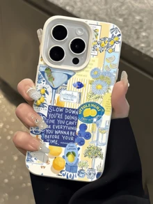 1件 白色標語檸檬拼貼極簡風個性化 TPU 防震全包覆手機殼，適用於 Apple 17 16 15 14 13 12 11 Pro Max Air 及系列 - 彩色 - 查看 1