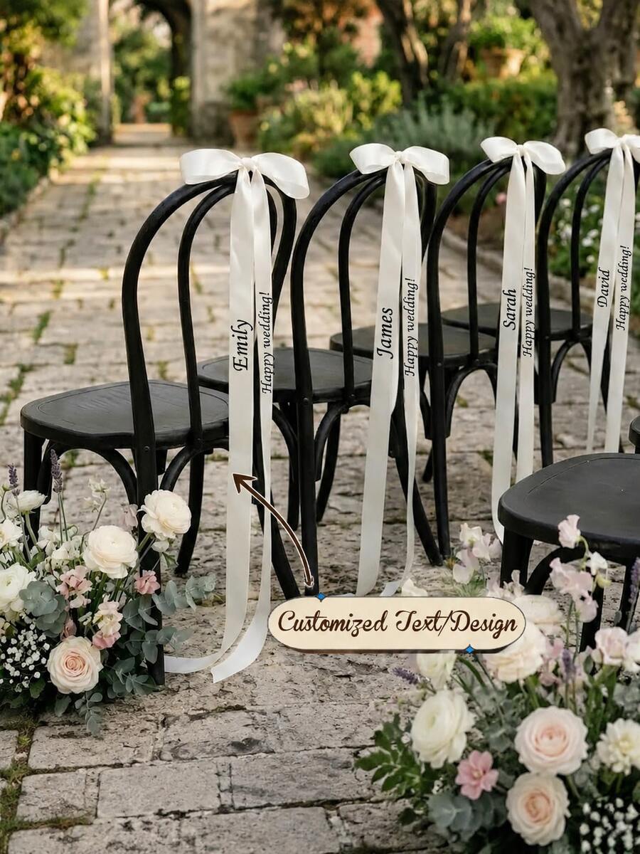 Personalized Wedding Chair Bows, Custom Satin Chair Sashes, Pre-Tied Chair Decorations For Wedding Ceremony, Bridal Shower & Reception - Multicolor - View 1