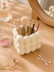 1pc Cute Bubble Design Makeup Storage Box, Compact Makeup Brush Holder, Vanity Tabletop Makeup Tool Rack, Suitable For Makeup Brushes, Eyebrow Pencils, Eyeliner, Lip Liners And Nail Art Tools, Powder Cream Color Desktop Decoration, Suitable For Women And Girls - New Model - View 4