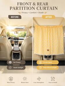 Universal Plaid Pattern Car Privacy Divider Curtain, Front And Rear Seat Divider Sunshade, Adjustable Blackout Screen, Suitable For SUV, Sedan, MPV, Car Sunshade, Anti-UV Window Curtain, Car Accessories, Car Decoration, Car Interior Accessories - A - View 6