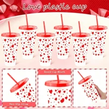 1pc/5pcs, Large Capacity 24oz/720ml Heart Pattern Plastic Cups, Summer Coffee Cups, Juice Cups, Suitable For Parties, Weddings, Events And Holidays, Ideal Gift For Family And Friends - Red - View 5