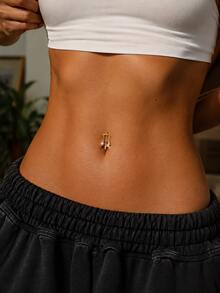 1pc 925 Sterling Silver Women's Navel Ring With CZ Pendant Chain Tassel Belly Piercing Jewelry, Mini Cute Sexy Body Piercing Stud - Single - View 3