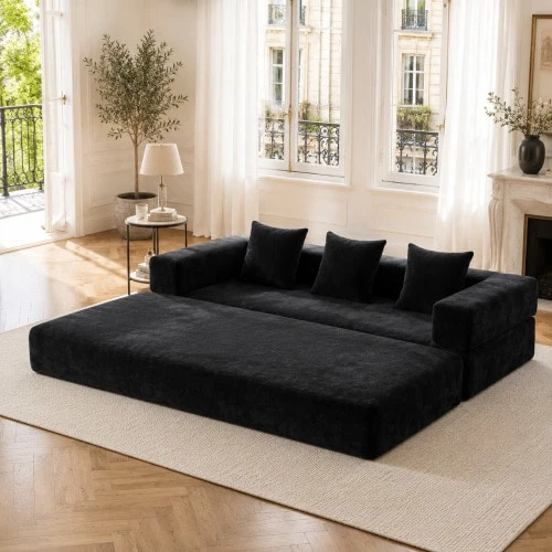 Modular Chenille Block Sofa – Super Soft, Freely Combinable With Side Pockets For Storage And Non-Slip Bottom - Black - View 1