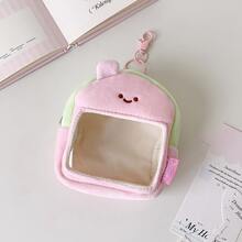 1pc Smiling Face Plush Mini Bag, Clear Visible Window Doll Display Storage Pouch, Backpack Style Portable Hanging Carry Bag, Multi-Functional Organizer Case For Mini Plush Doll, Coins, Earphones, Lipstick - Storage Bag - View 9