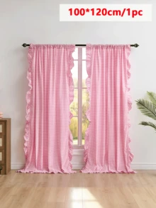 1pc Plaid Ruffle Edge Curtain, Farmhouse Country Style Home Kitchen Decor, Suitable For Bedroom, Living Room, Kitchen, Holiday, Date, Party, Gathering, Daily Home Decoration - Pink - View 8