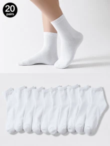 5/10 Pairs Unisex Solid White Comfortable Mid-Calf Socks, Suitable For Daily Wear, Outdoor Leisure, Sports Matching Loafers, Sneakers, All Season - White - View 13
