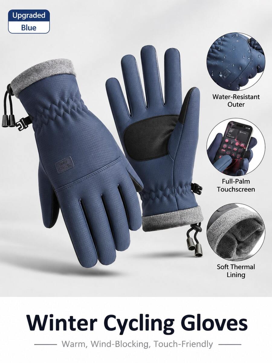 1 Pair Winter Cycling Gloves Touchscreen Warm Windproof Gloves Unisex Outdoor Cycling Hiking Walking - Multicolor - View 1