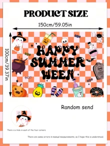2 Peças - Banner de Bottom de Halloween de Verão - Decoração Feliz de Halloween de Verão, Tamanho Grande, 150*100cm, Halloween de Verão, Decoração de Festa de Halloween de Verão, Bottom Suspenso de Halloween de Verão, Adereço de Bottom de Fotografia, Decoração de Bottom de Cabine de Fotos de Festa de Halloween de Verão Interna/Externa, Festa de Aniversário na Piscina (Multicolorido) - Multicolorido - Visão 3
