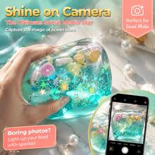 2pcs Ocean Shell Square Squishy Stress Relief Toys, Transparent Liquid Fingertip Squeeze Toys With Star Glitter, Portable Sensory Fidget Toys For Kids And Adults Daily Relaxation - Mint Blue 2pc - View 7