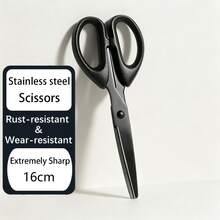 1pc Highly Attractive All-Black Integrated Stainless Steel Scissors, Thickened Durable, Non-Slip Comfortable Handle, Home School Sewing Paper Cutting Craft Scissors, Portable Manual Cutting Tool - Black - View 8