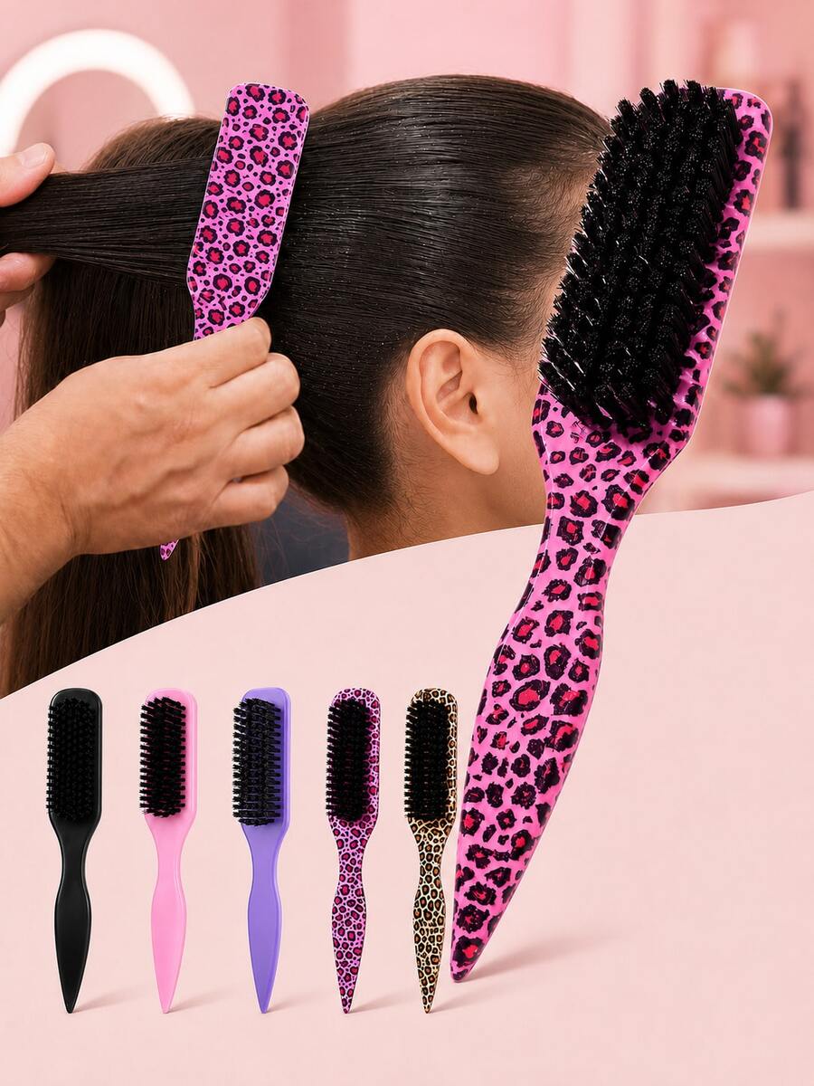 Leopard Print Edge Control Comb, Women's, Smooth Back Comb, For Flyaways, Hairline Styling Comb, Suitable For Smooth Ponytails, Buns And Updos, Pointed Tail Handle For Easy Sectioning, Travel Hair Styling Accessory